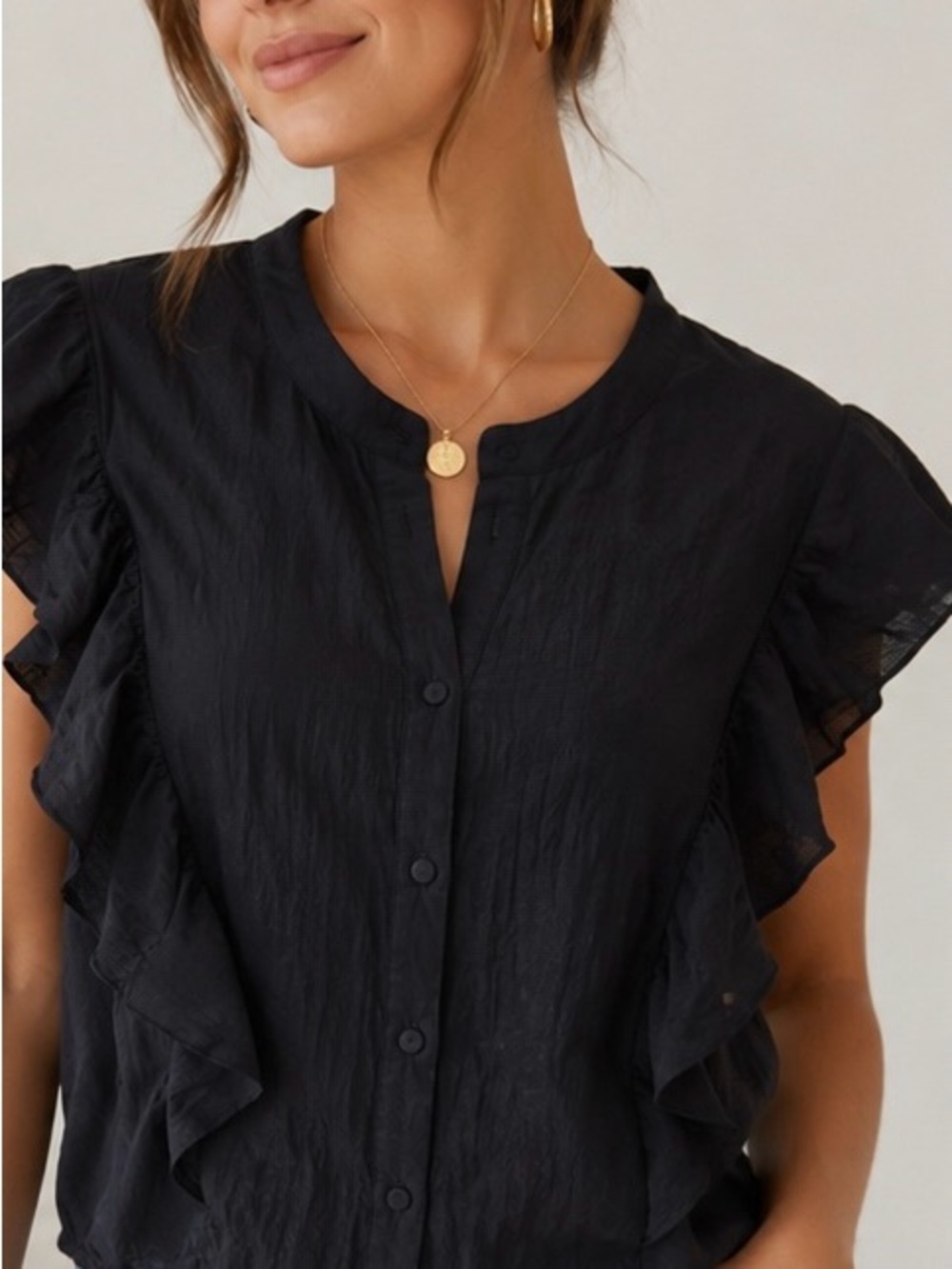 H&M Lightweight Ruffle Flutter Sleeve Blouse NWT